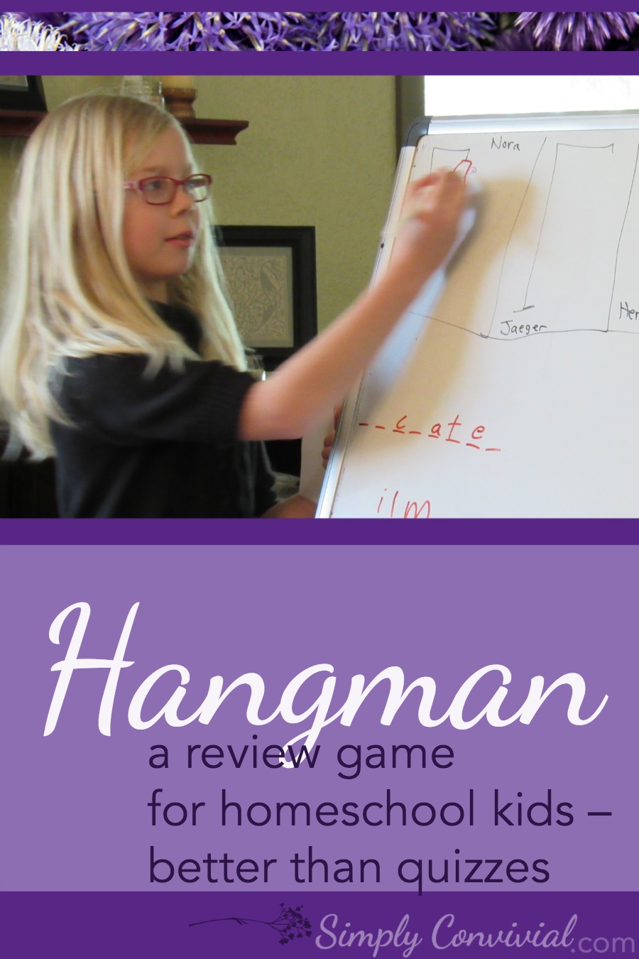 Hangman is a great review game to play with your homeschool class instead of comprehension tests or pop quizzes. Make review fun. Make them do the work.