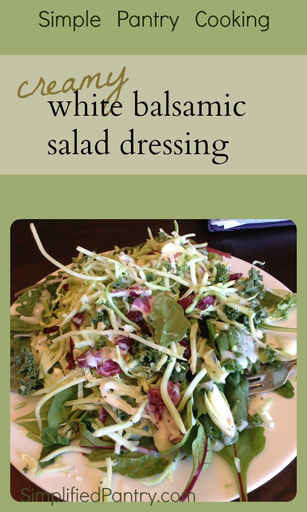 Stop buying expensive salad kits and make your own creamy white balsamic dressing with this quick and easy recipe.